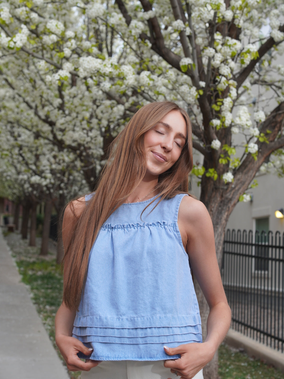 Forget Me Not Denim Tank