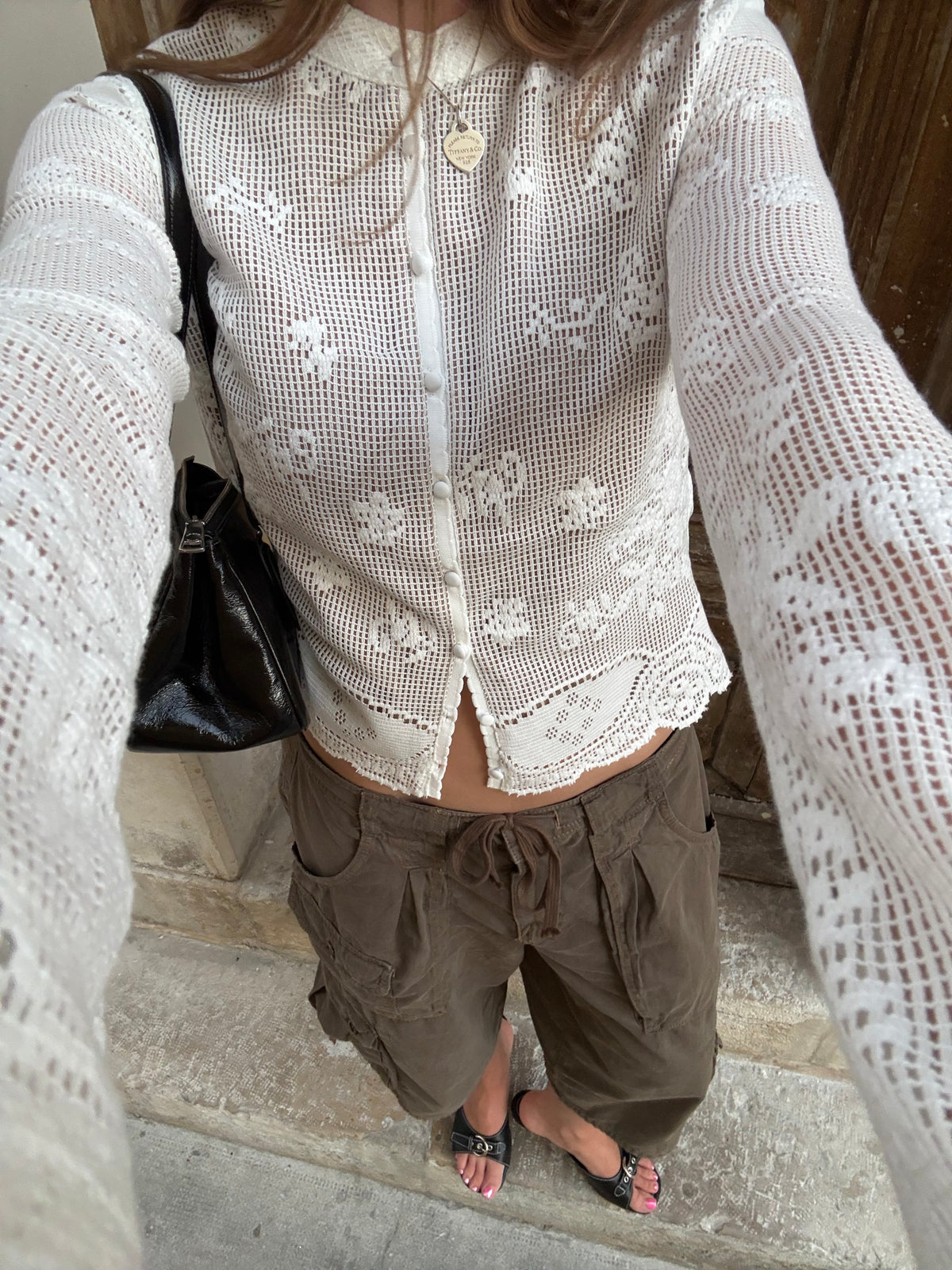 Ciao! Lace Button Up Top